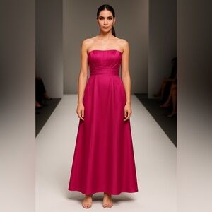 David's Bridal Strapless Fuchsia Gown